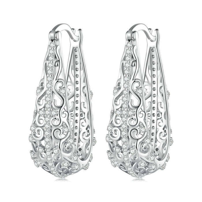 BSE753 Sterling Silver S925  Openwork Pattern Zirconia Earrings