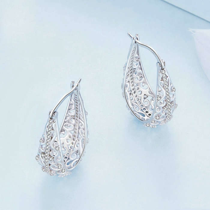 BSE753 Sterling Silver S925  Openwork Pattern Zirconia Earrings