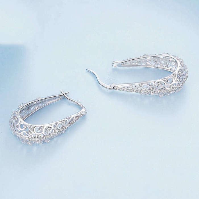 BSE753 Sterling Silver S925  Openwork Pattern Zirconia Earrings