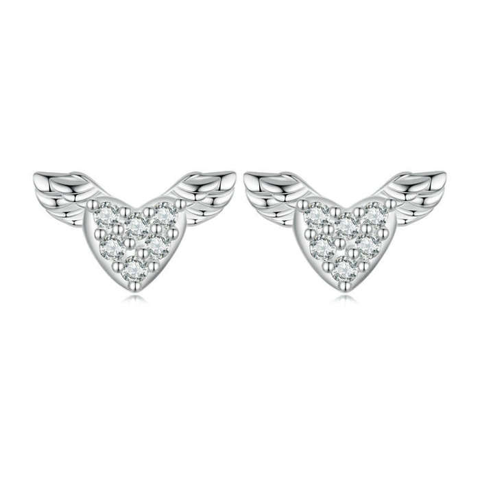 BSE756 Sterling Silver S925 Love Wings  Zirconia Earrings