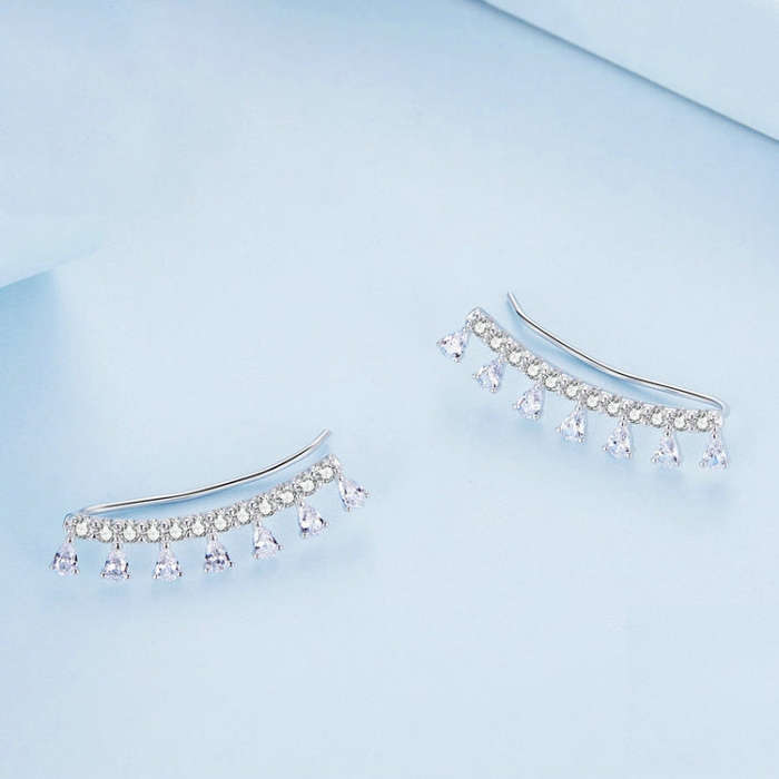 BSE758 Sterling Silver S925  Sparkling Zirconia Earrings