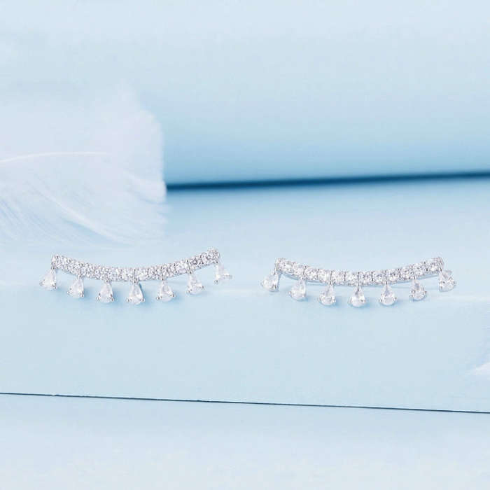 BSE758 Sterling Silver S925  Sparkling Zirconia Earrings
