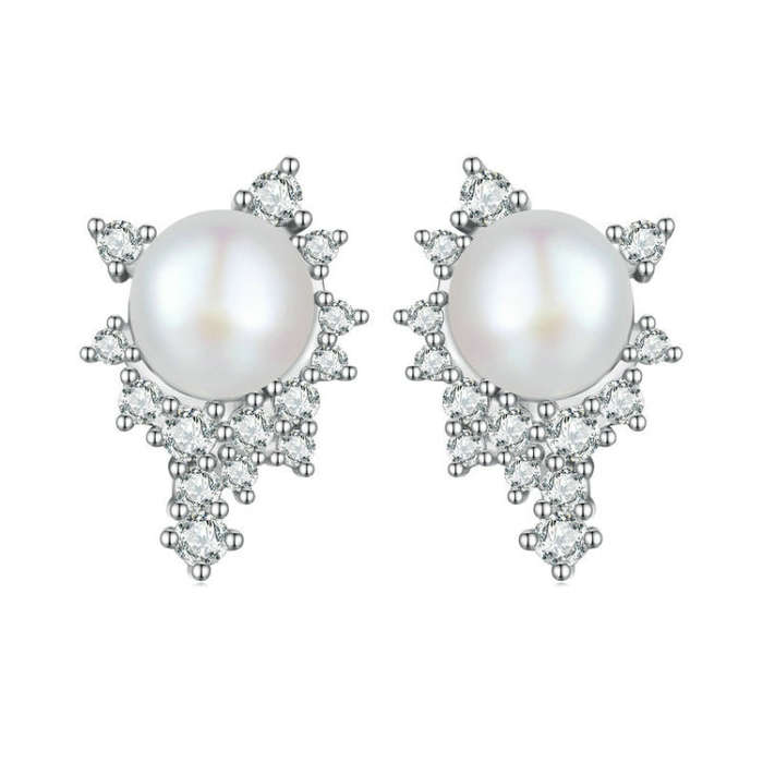 BSE761 Sterling Silver S925  Zirconia Bead Earrings