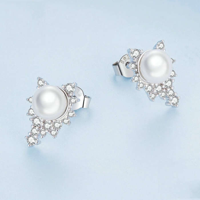 BSE761 Sterling Silver S925  Zirconia Bead Earrings