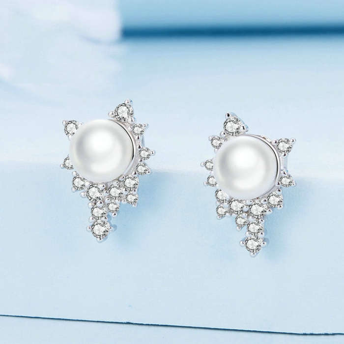 BSE761 Sterling Silver S925  Zirconia Bead Earrings
