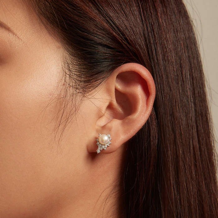 BSE761 Sterling Silver S925  Zirconia Bead Earrings