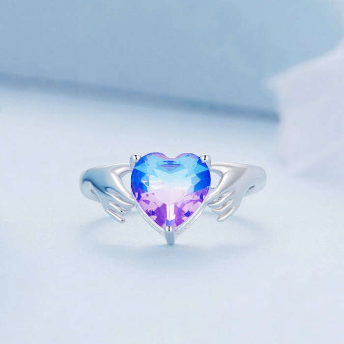 BSR345 Geometric Sterling Silver S925 Heart Guard  Ring(No.8)