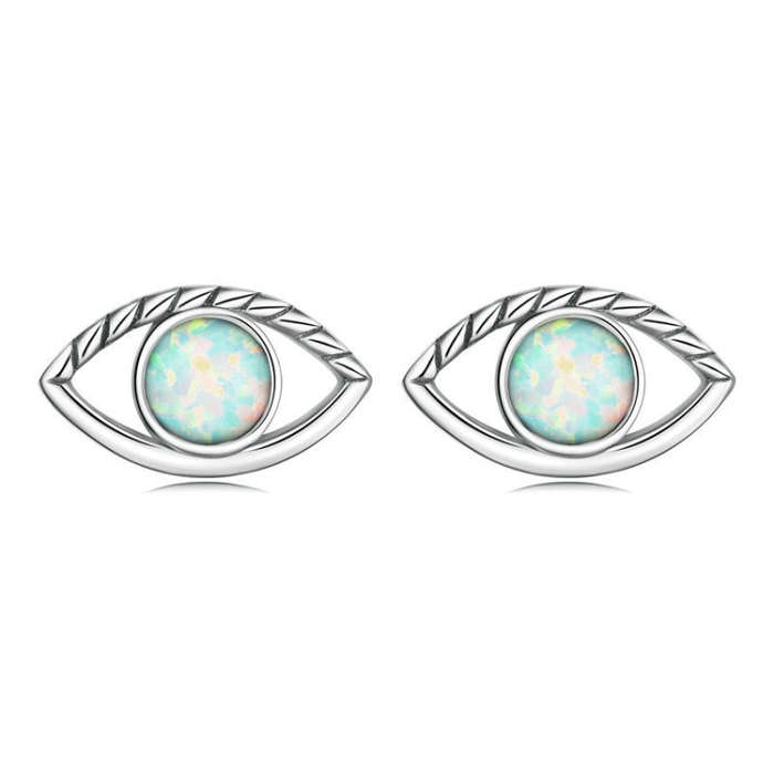 SCE1540 Sterling Silver S925 Opal Hollow  Eye Stud Earrings