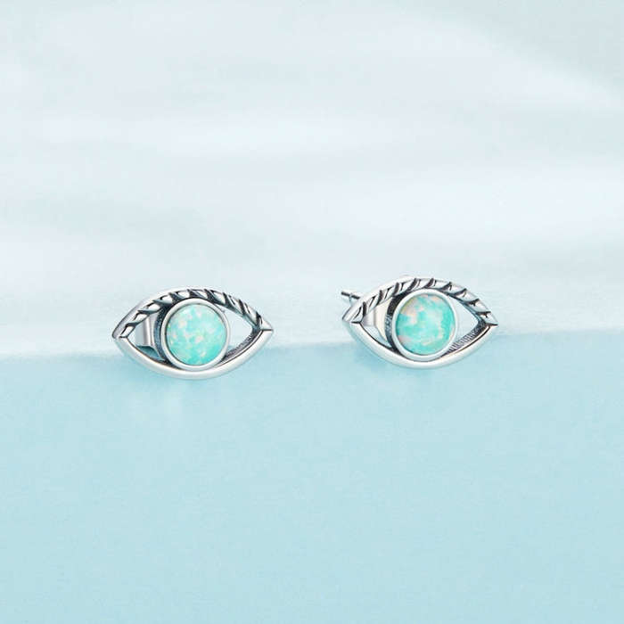 SCE1540 Sterling Silver S925 Opal Hollow  Eye Stud Earrings