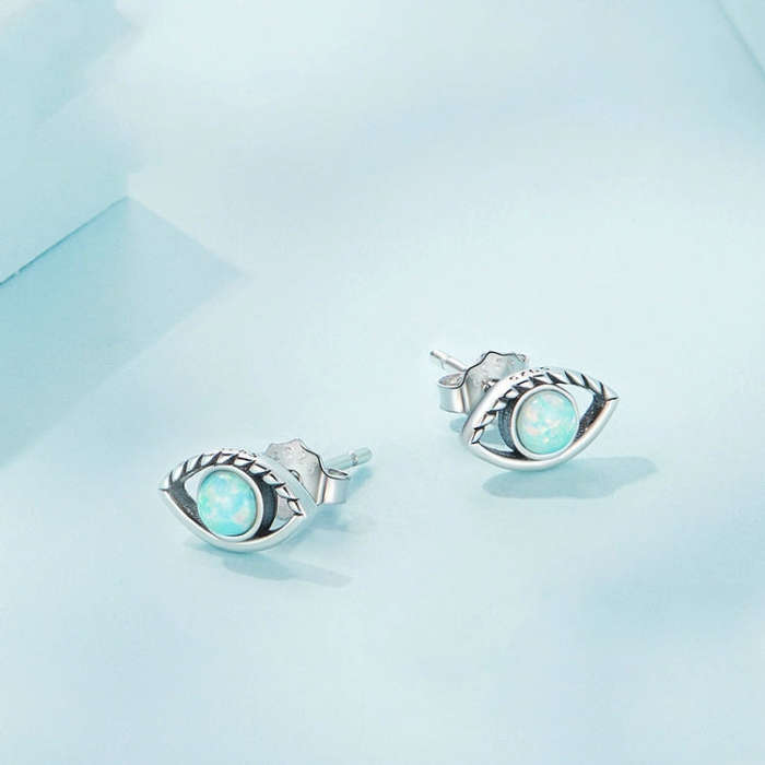 SCE1540 Sterling Silver S925 Opal Hollow  Eye Stud Earrings