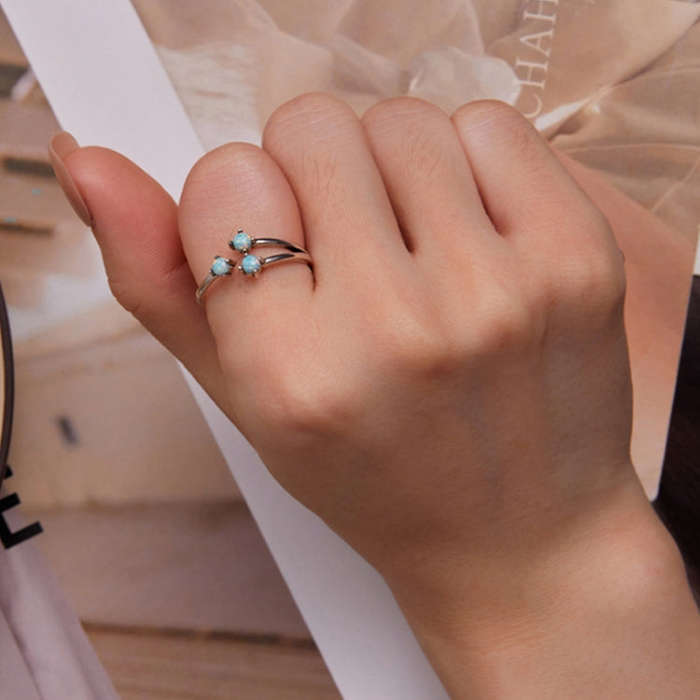 SCR899 Sterling Silver S925 Fantasy Opal Open Ring(Open Adjustable)