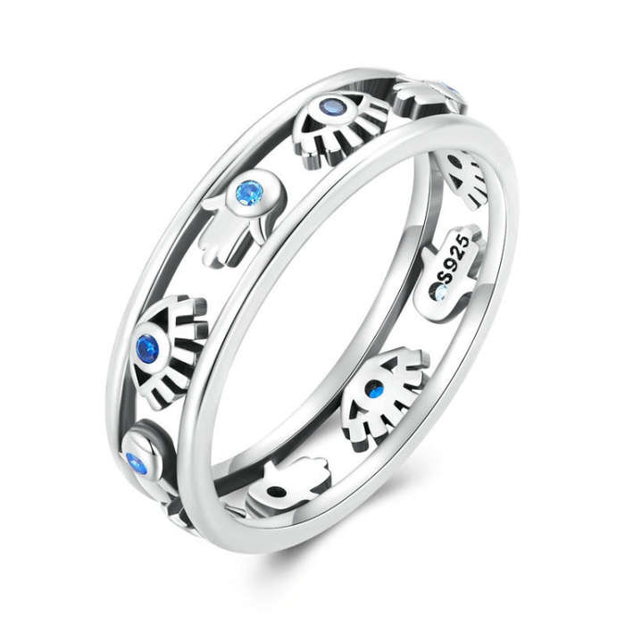 SCR900 Sterling Silver S925  Eye Cutout Symbol Zircon Ring(No.6)