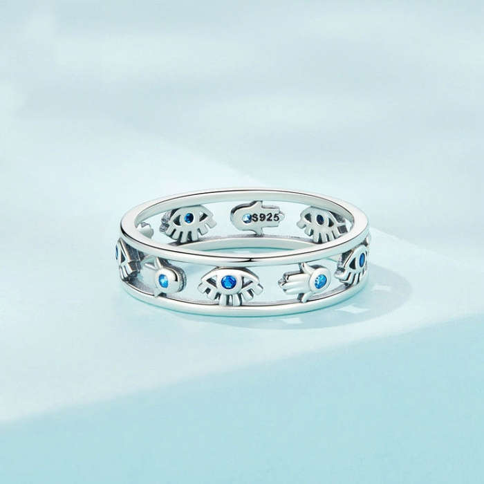 SCR900 Sterling Silver S925  Eye Cutout Symbol Zircon Ring(No.6)