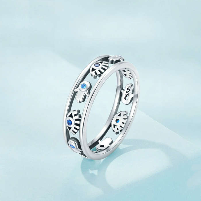 SCR900 Sterling Silver S925  Eye Cutout Symbol Zircon Ring(No.6)