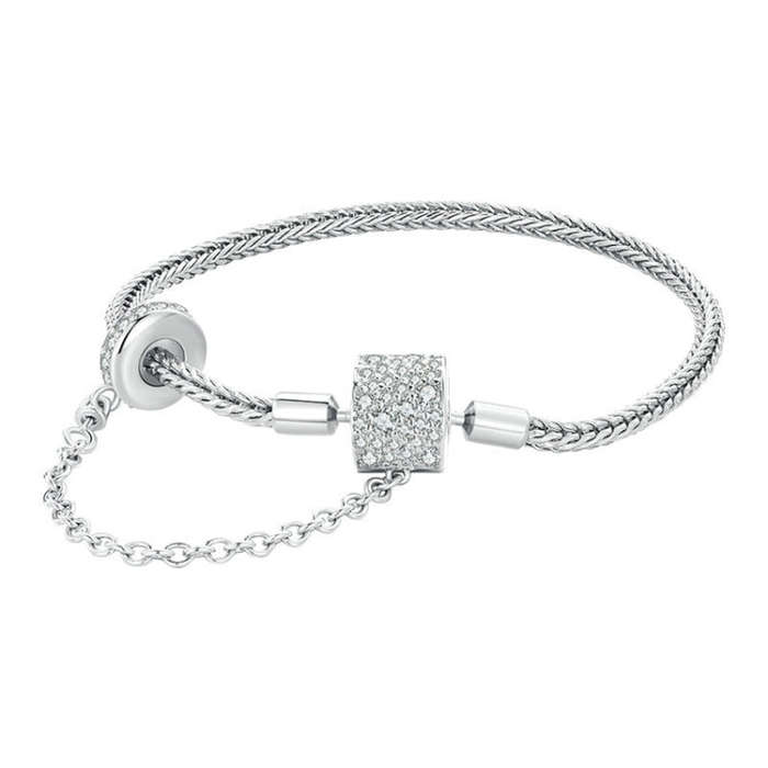 BSB103-19 Sterling Silver S925  Zircon Cylinder Buckle Bracelet