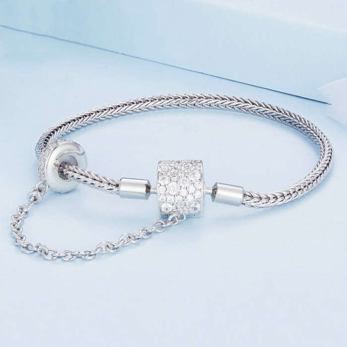 BSB103-19 Sterling Silver S925  Zircon Cylinder Buckle Bracelet