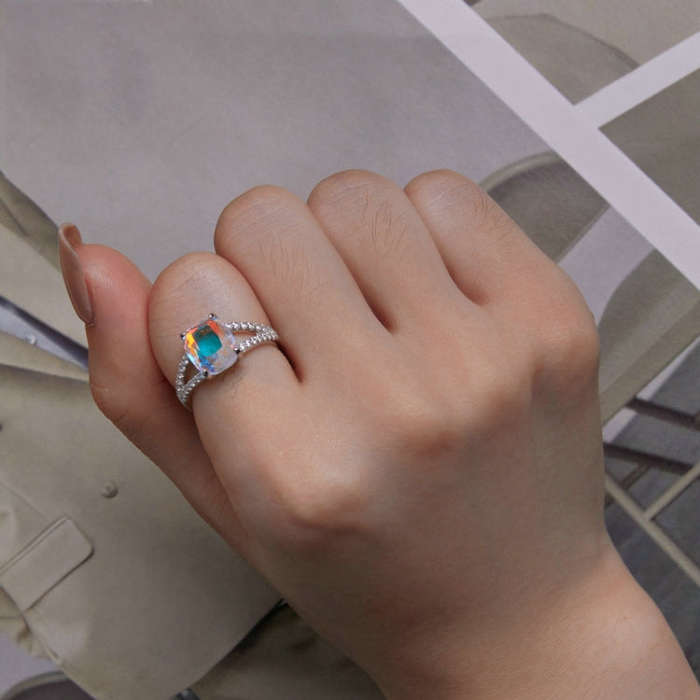 BSR354 Sterling Silver S925 Symphony Glass  Zircon Ring(No.6)