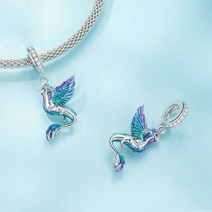 SCC2447 Sterling Silver S925 Flying Dragon  Zircon Bracelet Beads