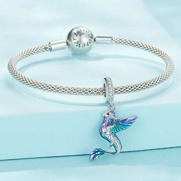 SCC2447 Sterling Silver S925 Flying Dragon  Zircon Bracelet Beads