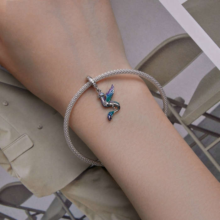 SCC2447 Sterling Silver S925 Flying Dragon  Zircon Bracelet Beads