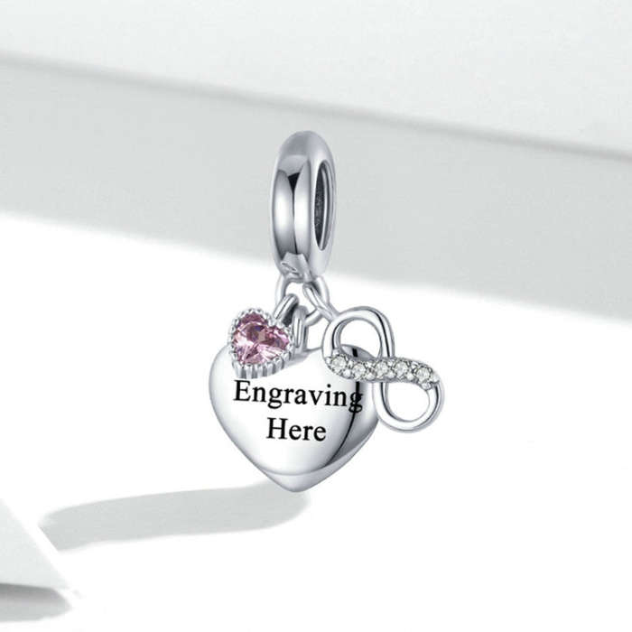 SCC1922 Sterling Silver S925 Endless Heart Zircon Bracelet Pendant