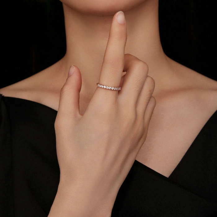 MSR014-C Sterling Silver S925 Plated Plated Row Moissanite Ring(No.7)