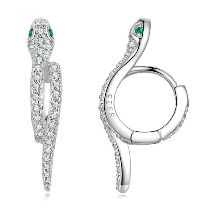 BSE669 Sterling Silver S925  Zircon Snake Earrings
