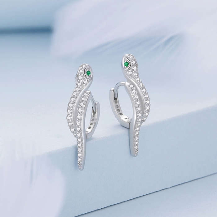BSE669 Sterling Silver S925  Zircon Snake Earrings