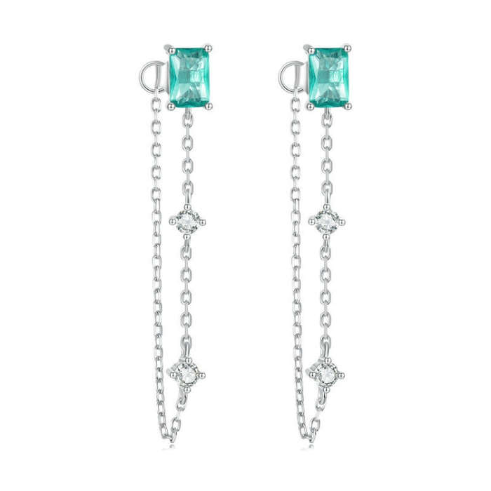BSE784 S925 Platinum Plated Sterling Silver Irregular Long Chain Stud Earrings