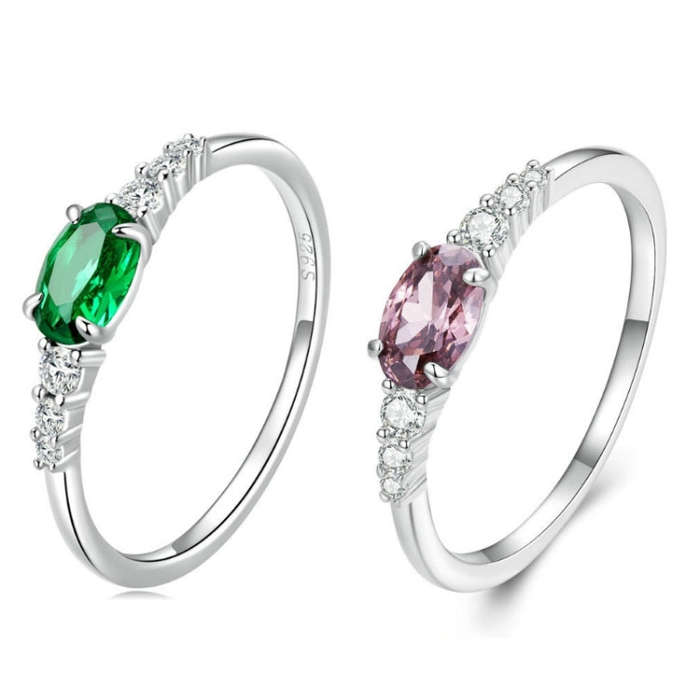 Sterling Silver S925 Zircon Ring Platinum Plated Ring, Size: No.7(BSR265)