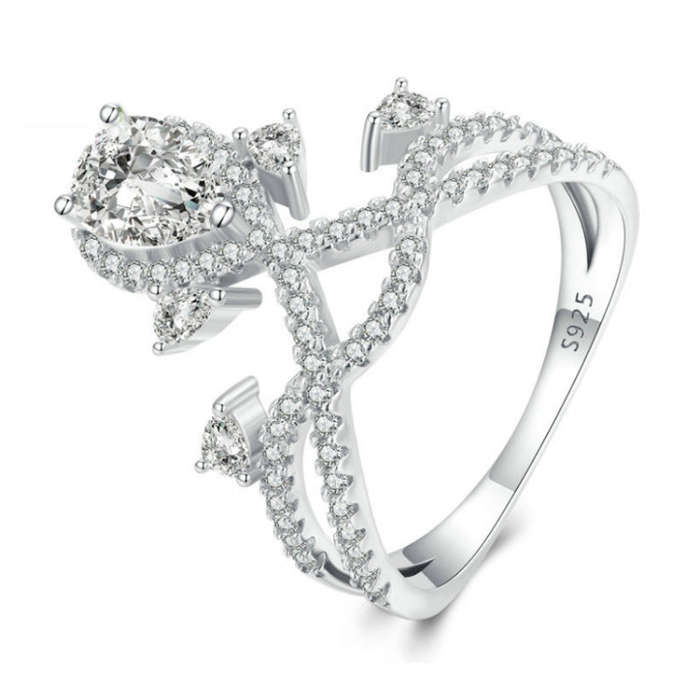 BSR368 S925 Sterling Silver Water Drop Crown  Zircon Ring(No.6)