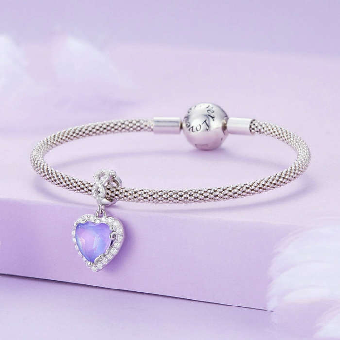 SCC2454 Sterling Silver S925 Platinum Plated Zircon Heart Bracelet Beads