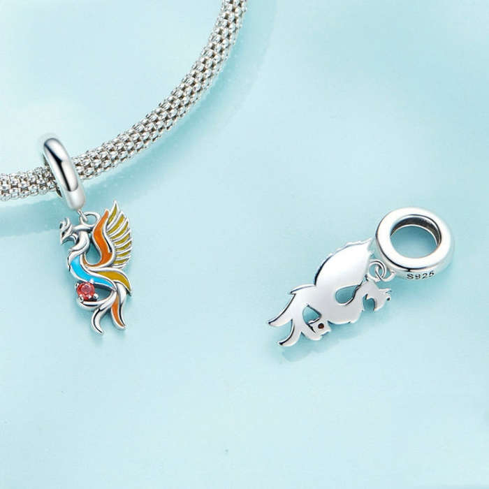SCC2444 Sterling Silver S925 Phoenix Bracelet Beads Longevity Bird Zircon Pendant