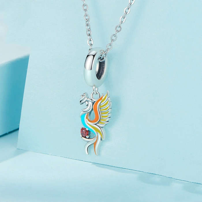 SCC2444 Sterling Silver S925 Phoenix Bracelet Beads Longevity Bird Zircon Pendant