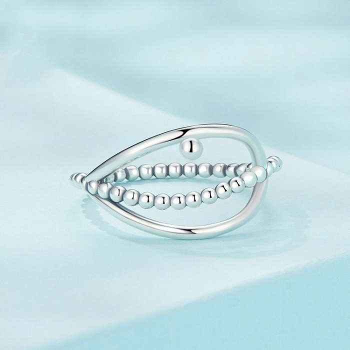 SCR905 S925 Sterling Silver Fake Three Layers Round Peas Ring(No.8)