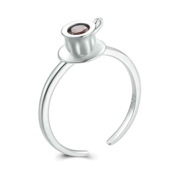 SCR906 S925 Sterling Silver Zircon Coffee Mug Open Ring