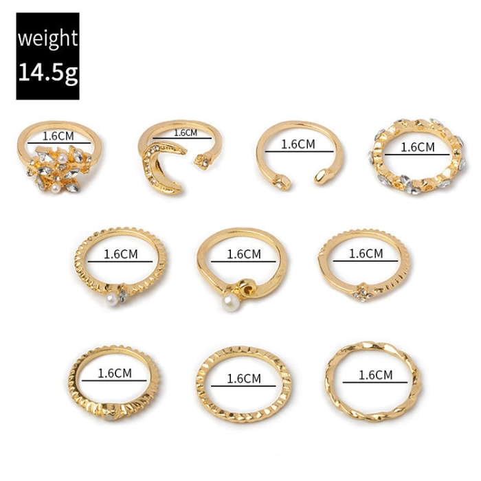 10pcs/set Moon Star Leaves Heart Rhinestone Knuckle Ring(SKU5900)