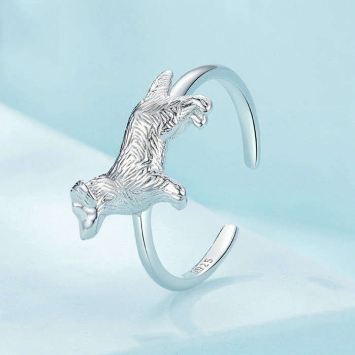 SCR952-E S925 Sterling Silver Cute Little Golden Retriever Puppy Ring