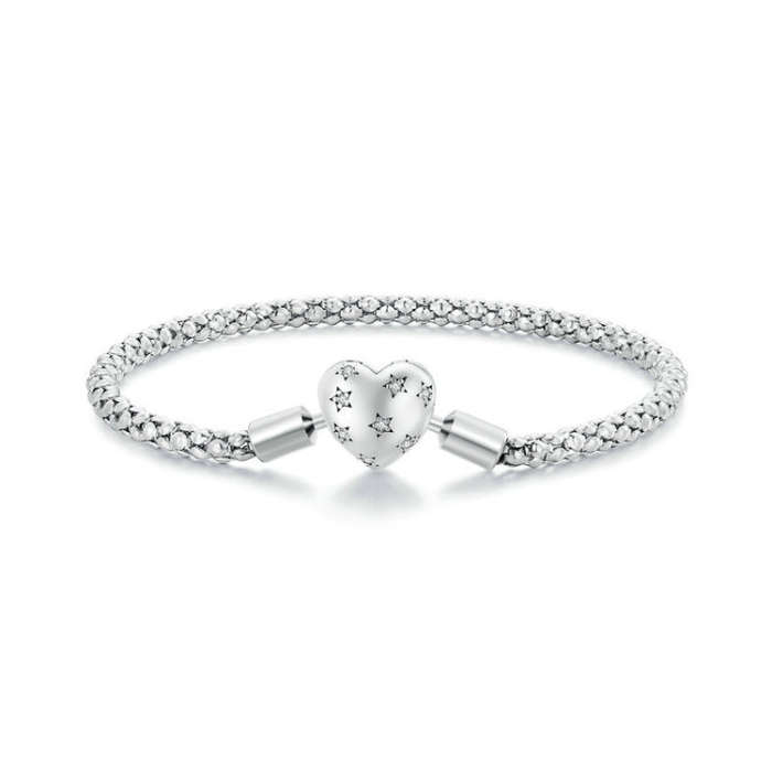 BSB135 S925 Silver Plated Platinum Heart Shaped Basic Chain Jewelry Hand Decoration 19cm