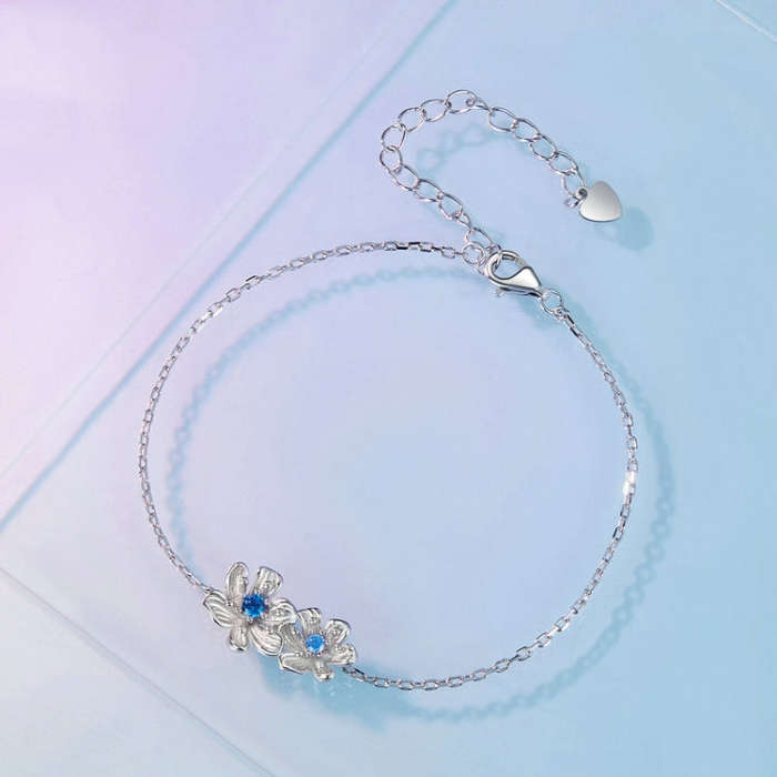 BSB138 925 Sterling Silver Zircon Blue Floret Bracelet