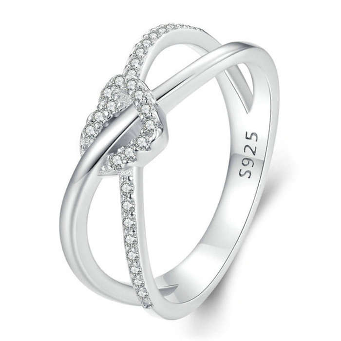 S925 Sterling Silver Plated Gold Heart-Shaped Wrap Double-Layer Rings, Size: 7