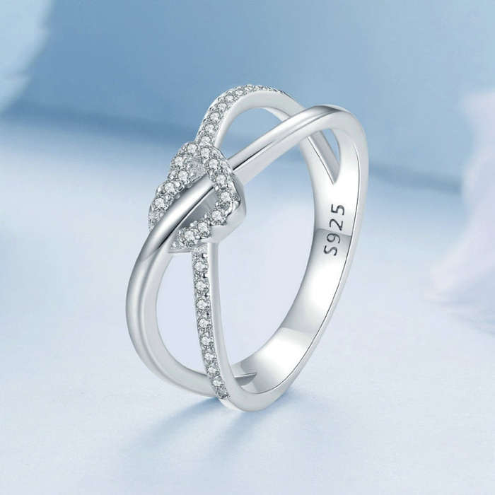 S925 Sterling Silver Plated Gold Heart-Shaped Wrap Double-Layer Rings, Size: 7