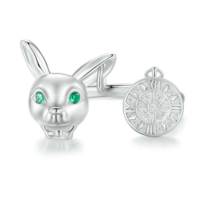 Sterling Silver S925  Rabbit Clock Opening Adjustable Ring