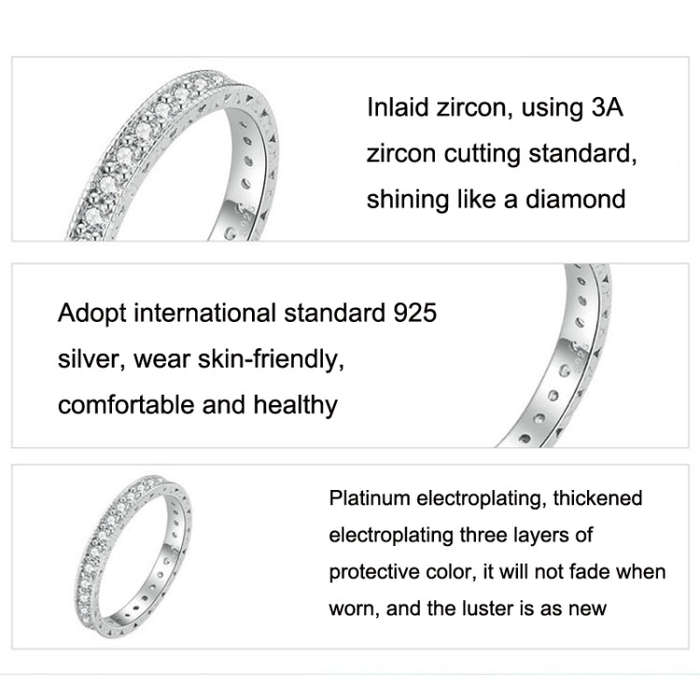 No.8 S925 Sterling Silver Platinum-plated Fine Flash Zircon Single Ring