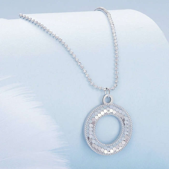 S925 Sterling Silver Platinum Plated Shining O Necklace Jewelry