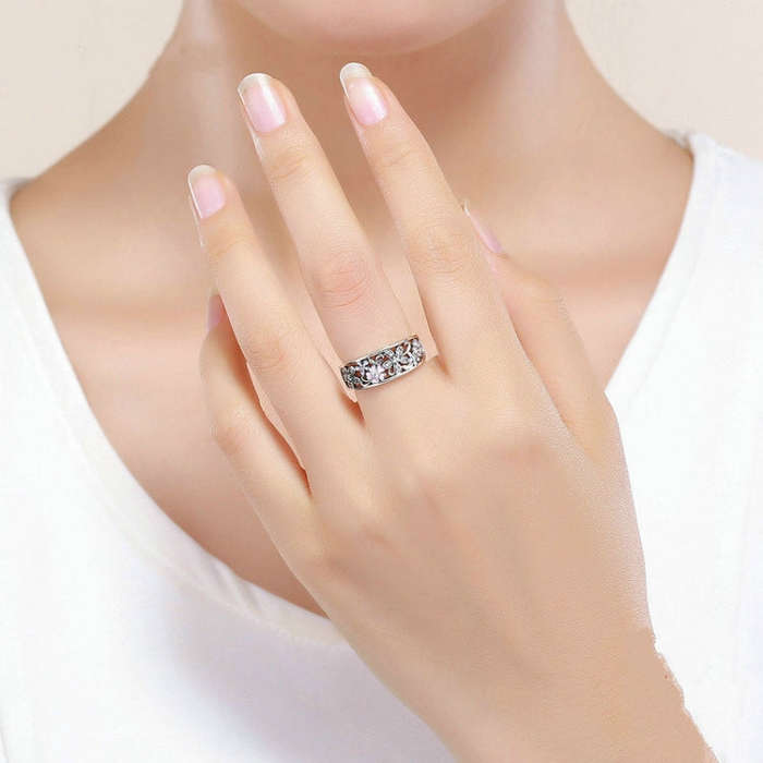 Fashion 925 Sterling Silver Daisy Flower Finger Rings for Women Wedding Engagement Jewelry, Ring ...