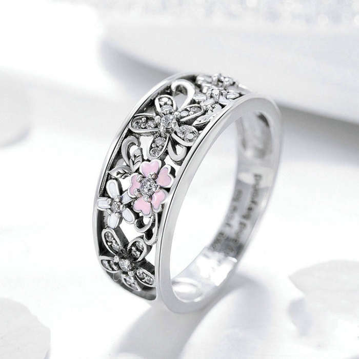 Fashion 925 Sterling Silver Daisy Flower Finger Rings for Women Wedding Engagement Jewelry, Ring ...