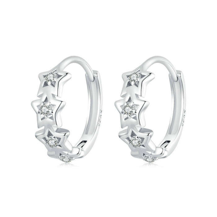 S925 Sterling Silver Platinum-Plated Sparkling Five-Pointed Star Women Earrings