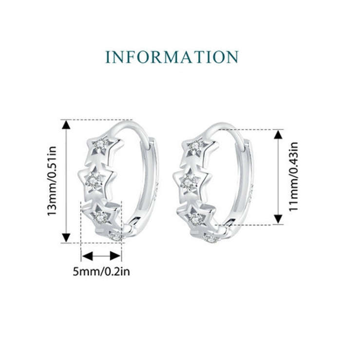 S925 Sterling Silver Platinum-Plated Sparkling Five-Pointed Star Women Earrings