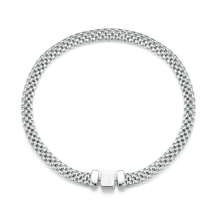 S925 Sterling Silver Platinum Plated Braided Basic Bracelet, Size: 19cm